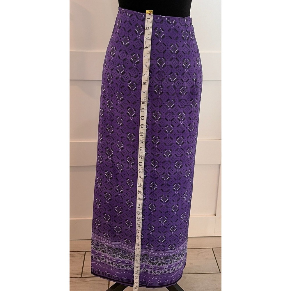Vintage Purple Geometric Medallion Print Maxi Skirt High Waisted Column Boho 10 - Picture 2 of 4